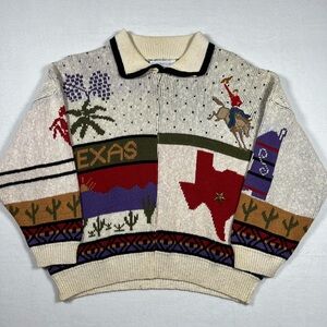 Vintage 90s Sweater Loft Texas Knit Collard Sweater Womens Size L Made In USA